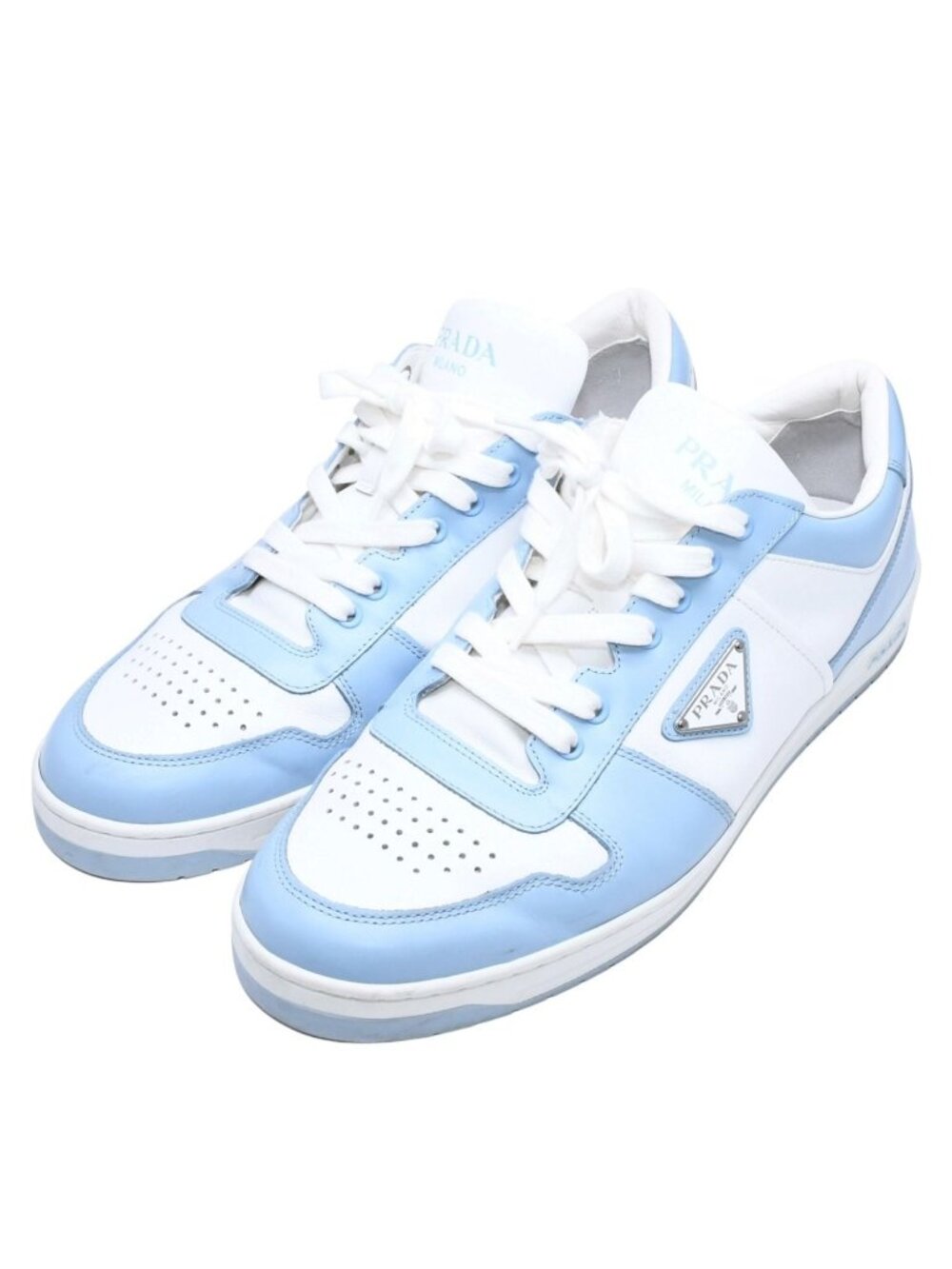 Prada Sneakers Downtown Leather Triangle Logo Shoes White Blue